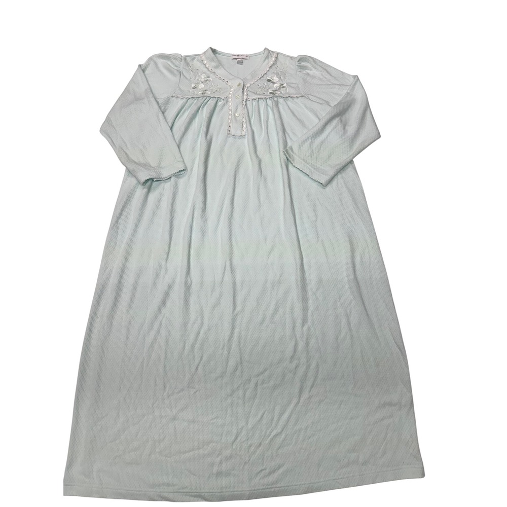 Miss Elaine Essentials Nightgown Mint Gr Floral Embroidery Long Sleeve L Wom